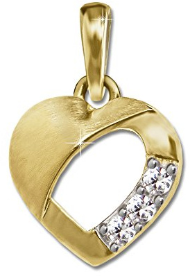 Clever Schmuck Goldener Damen Anhänger Mini Herz 9 mm elegant mit 3 Zirkonia teils offen matt und glänzend 333 GOLD 8 KARAT im Ich liebe Dich Etui