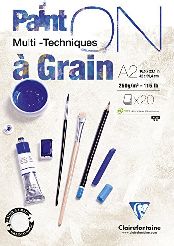 Clairefontaine 975051C PaintOn Block (mit 2 Körnungen, 250 g, hochqualitativ, DIN A2, 42 x 59,4 cm, geleimt, 20 Blätter, ideal für Multitechniken, 100% Zellulose) weiß