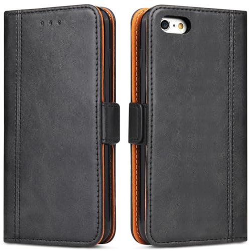 Bozon Handyhülle für iPhone 6, iPhone 6S Leder Handytasche Kartenfach Klappständer Magnetisch Lederhülle für iPhone 6/ iPhone 6S Hülle, Schwarz