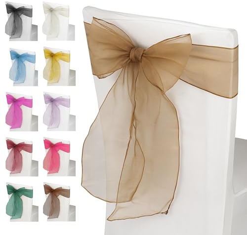 Trimming Shop Lot de 25 rubans en organza pour décoration de chaise Pour mariage, réception, anniversaire 17 cm x 280 cm Doré vieilli