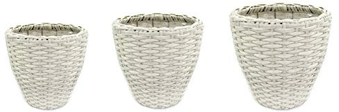 DARO DEKO Rattan Blumentopf rund 3 Stück - S, M und L weiß