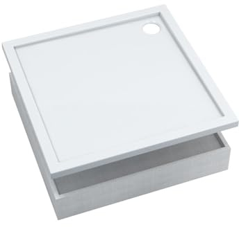 AQUABAD Duschwanne/Duschtasse | Set Basic Smooth White 80x80cm Quadrat | inkl. Styroporträger | (Gesamthöhe inkl. Träger 16 cm) zum Befliesen