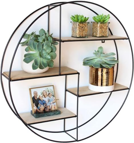 Intimo Living Schwarzes Industrial Wandregal aus Holz und Metall - Edles, rundes Regal für die Wand für Bücher, Deko, Küche und Badezimmer - 55 x 11 cm Hängeregal - Schweberegal