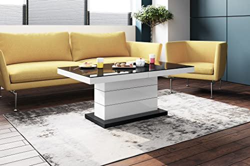 HU Design Couchtisch Tisch Matera Lux H-333 Schwarz/Weiß Hochglanz höhenverstellbar ausziehbar Wohnzimmertisch Esstisch