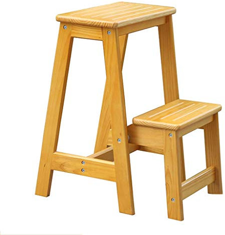 GJSN - Sgabello pieghevole facile e pratico, scaletta pieghevole in legno massiccio, con 2 gradini per casa, sgabello con manico, C