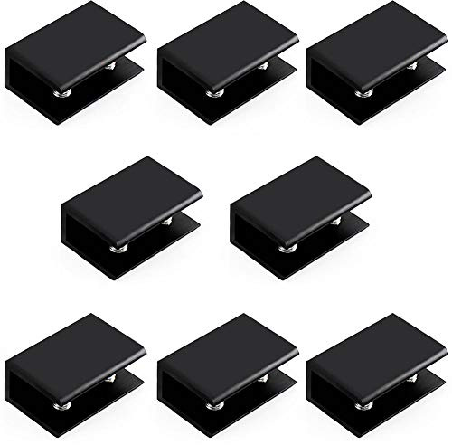 haowei 8 Pcs Black Square Glass Clip Clamp Holder Adjustable Space Aluminum Glass Brackets Flat Back Shelf Black for Balustrade Staircase Handrail Window Accessories (Suitable for 0.31-0.39)
