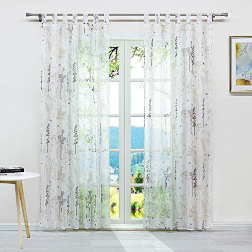 ESLIR Gardinen mit Schlaufen Vorhänge Voile Fensterschal Transparent Schlaufenschal Modern mit Laternenblume Muster 1 Stück Sand BxH 140x225cm 1 Stück