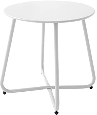 Meluvici Patio Outdoor Side Table Waterproof Round Metal Steel Small Side Table Weather Resistant Portable Outdoor and Indoor End Table for Garden Balcony Yard, White