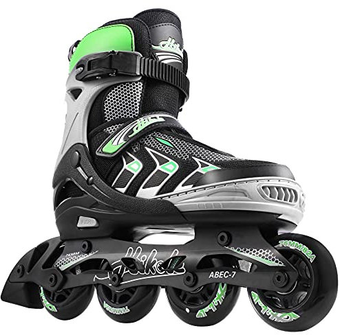 Hikole verstellbare Inline-Skates für Erwachsene und Jugendliche, sichere Outdoor-Rollschuhe für Damen Herren Mädchen Jungen (Grün Schwarz, L(37-40)) Ama005823_g_l_eu@
