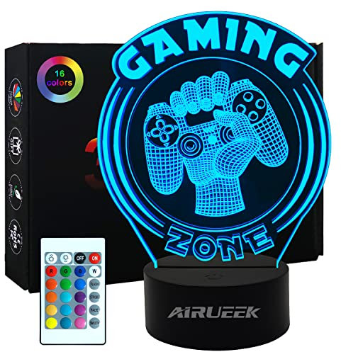 AIRUEEK Lampara 3d Luz Nocturna, De 16 Colores Lámpara Gaming Con Control Remoto Carga Usb Para Gaming Decoracion Habitaciones