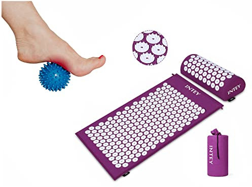 PetrolScooter Acupressure Mat Pillow Set & Travel Bag Massage Ball Muscle Back Neck Shoulders Legs Chest Pain Stress Tension Relief (Purple & White)