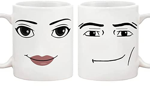 Fonhark Lustiges Gamer-Tassen-Set – Tasse mit Gesicht Mann und Frau, Geburtstagsgeschenk, 325 ml, Weiß, 2 Stück