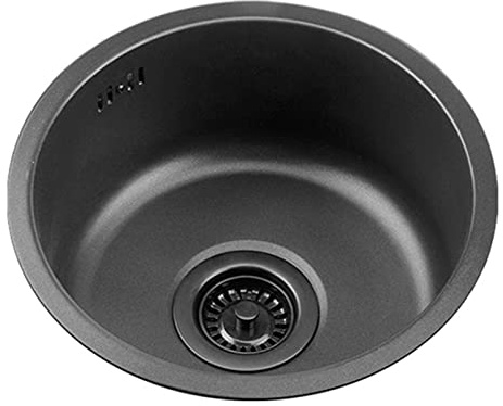 Vasca singola Lavello Tondo Lavello da Cucina in Acciaio Inox 304 da Incasso Nero Lavabo Piccolo con Filtro di Scarico a cestello Dimensioni Multiple (Color : Black, S : 35cm|13.8inches)
