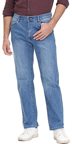 Soojun Men's Flex Waistband Relaxed Fit Straight Leg Jeans, Light Stonewash, 38W x 28L
