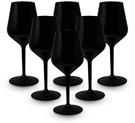 BRYNA - Set 6 Stück Weingläser 33 Cl aus Polycarbonat (Hartkunststoff), 100% italienisches Design, Unzerbrechliche Gläser, wiederverwendbare und Spülmaschinenfeste Weingläser, Schwarz