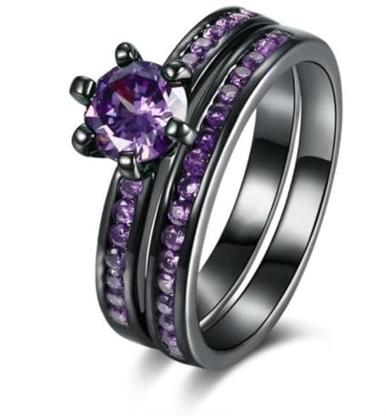 YAHOYA Joyería de Moda Lujo Zirconia púrpura Oscuro Acero Inoxidable Anillo de Pareja Compromiso Regalo de San Valentín