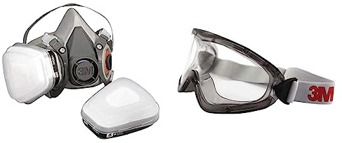 3M Mehrweg-Halbmaske 6100 (Maskenkörper ohne Filter), Größe S, Atemschutz, 1 Stück & 2890SA Vollsichtbrille, 2890er Serie, AF, UV, A, ohne Belüftungsschlitze (gasdicht), Klar
