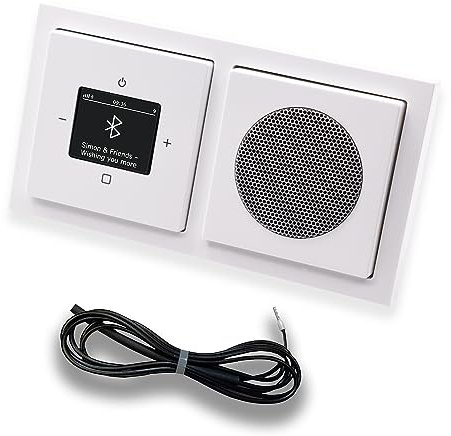 Busch Jäger DAB+ Unterputz Bluetooth (in and out) Radio 8217U-101 Future Linear Studioweiß, Set mit Lautsprecher, Abdeckungen, Rahmen + 0,9 m EBROM Wurfantenne zur Empfangsoptimierung - 8217 U – 101