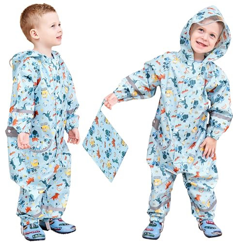 Domueay Tuta Bambino Impermeabile Antipioggia Completo Leggero Tutto in Uno Tuta Pioggia Portatile Giacca Impermeabile Ragazzi 3-5 Anni
