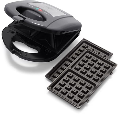 GreenChef Electric 3-in-1 Panini-, Waffel & Sandwichmaker, PFAS-freie Gesunde Keramik-Antihaft, Abnehmbare Spülmaschinenfest Grillplatten, Einfache Kontrollleuchte und Verschließbarer Deckel, Schwarz