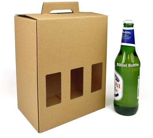 EVG Evergreen Goods 500ml Beer Bottle Carrier Box (1 Box) | Holds 6 Bottles or Cans - 3 Display Windows | Durable Cardboard Holder for Beer, Ale, Cider | Ideal for Home Brew, Gifts
