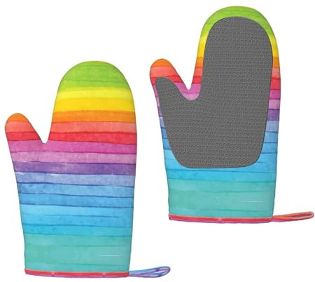Regenbogenfarbene gestreifte Silikon-Ofenhandschuhe – hitzebeständige Grillhandschuhe mit Fingern, wasserdicht, rutschfest, Ofenhandschuhe, Küche, Kochen, Handschuhe zum Backen, Grillen, Grillen