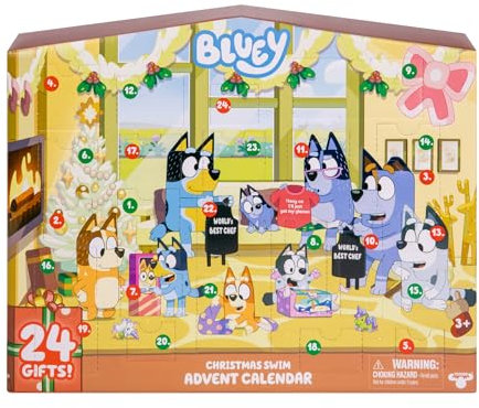 BlueY Weihnachten bei den Heelers: Blueys Adventskalender, Weihnachtspackung stecken hinter 24 Türchen 24 Überraschungen, Enthülle 3 Bade-Weihnachtsfiguren, 18 Zubehörteilen und 3 Sticker