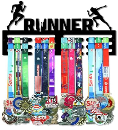 Resama Medaillen Aufhänger Display Halter Rack Wandmontage Stahlrahmen über 60 Medaillen-Sport Medaillen Aufhänger Racks Bib Ribbon mit Easy Hanging Bars Schwarz 3 Zeilen