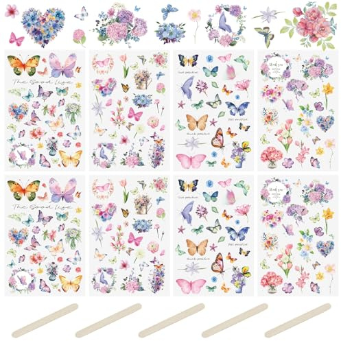 WANDIC Rub On Transfer Sticker, 16 Sheets Butterflies DIY Transfer Decals Waterproof Flowers Scrapbook Stickers for Card Making Greeting Cards Gift Wrapping Home Decoration