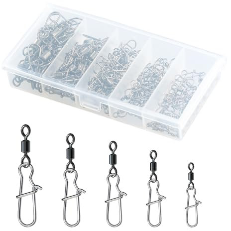 emperoch Angelwirbel Set – 100 Stück Edelstahl Barrel Wirbel mit Karabiner, 2# 4# 6# 8# 10# Snap und Wirbel Angeln für Forelle, Wels und Karpfenangeln – Angeln Zubehör