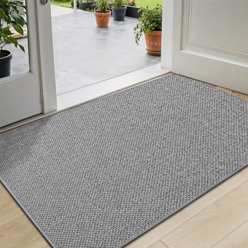 DEXI Fußmatte Innen 90 x 150 cm, rutschfest Schmutzfangmatte, waschbar Fussmatte, Dünne Eingangstürmatte, Strapazierfähige Türmatte für Innenbereich, Hellgrau