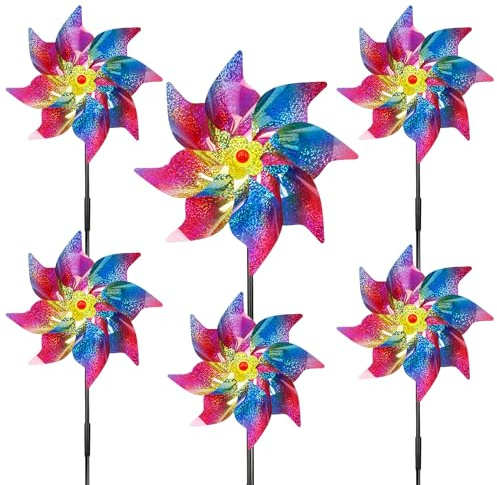 LOHAME Molinillo de viento para jardín, repelente para pájaros, molino de viento reflectante, molino de viento reflectante, arco iris de PVC, 50 x 24,5 cm, para proteger jardines, granjas y patios