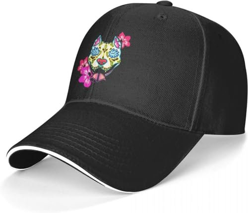 Baseballkappe Snapback Sonnenhut Staffordshire Terrier Baseball Cap Slobbering Pit Bull Day of The Dead Sugar Pitbull Hund Baseballmütze Streetwear Sport Cap Männer Frauen