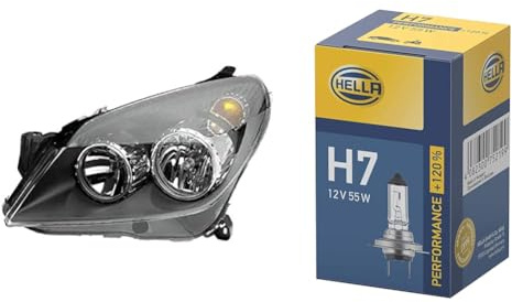 Hella Halogen-Hauptscheinwerfer - für u.a. Opel Astra H (A04) - schwarz - ECE - für Linksverkehr - rechts & Halogen-Glühlampe - H7 - Performance + 120%
