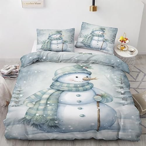 BAIL Bettbezüge 135x200 Schneemann Bettwaesche Schneeflocke Bettbezug Mikrofaser 3teilig Bettwäsche Weich Atmungsaktiv und 2 Kissenbezüge 80x80 cm mit Reißverschluss