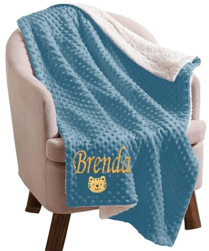 Caixiabeauty Couverture Bebe Personnalisée Prénom,Couverture Enfant Maternelle Sieste,Plaid Enfant Personnalisé avec Noms pour Garçon Fille,Cadeau Naissance Personnalisé(Dark Blue)