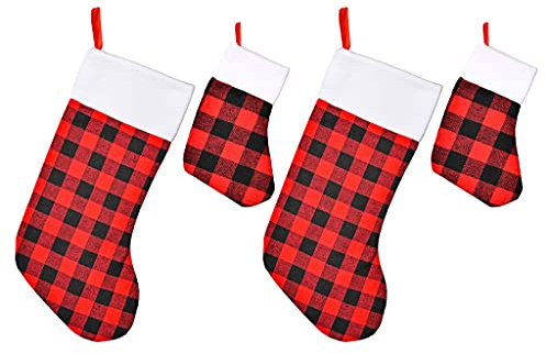 antianzhizhuang 4 Stück Weihnachtsstrümpfe Schwarz Weiß Rot Kariert Weihnachtsstrumpf Kaminaufhängung
