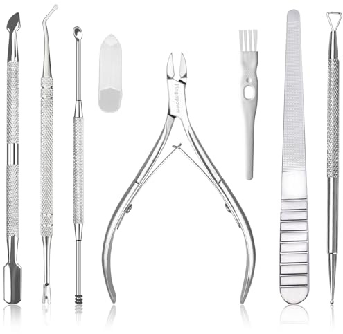 Pingispower Nagelhaut-Werkzeug-Sets, 7-teilig, professioneller Nagelhautschneider mit Nagelhautschieber, Nagelhautentferner, Premium-Edelstahl, langlebig, Maniküre-Werkzeug-Set für Zehen- und