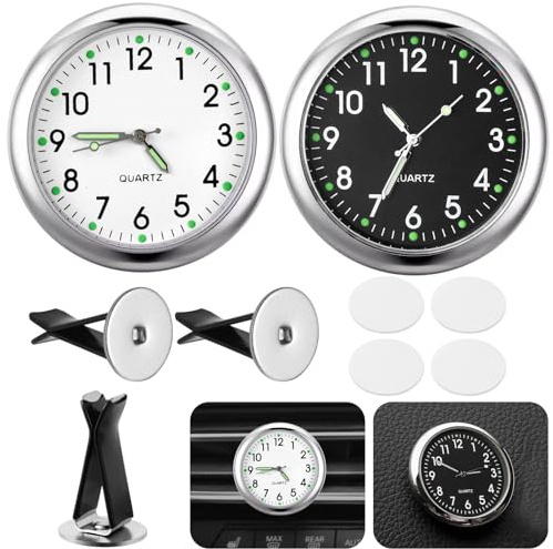 Celepoir 2 Piezas Reloj para Coche, Mini Reloj Coche para Salpicadero, Luminoso Autoadhesivo Relojes de Vehículo, Relojes para Vehículo con Clip de Ventilación, Relojs Adecuado Para Decoración Auto