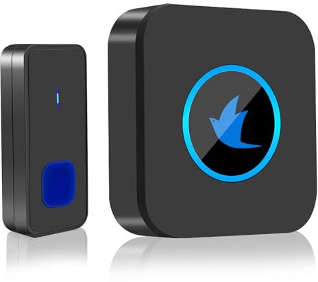 Timbre Inalámbrico, Kit de Timbre Inalámbrico Exterior Impermeable, Timbre de Puerta de 1000 pies, 5 Niveles de Volumen, con 55 Melodías y Flash Led para el Hogar Oficina Hotel, Negro