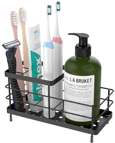 Luxspire Zahnbürstenhalter für Badezimmer, Edelstahl, 6 Fächer, Schwarz | Zahnbürstenhalter mit Abfluss, für den Waschtisch im Badezimmer und das Spülbecken in der Küche, Badezimmerzubehör