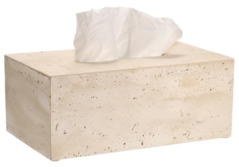 TOLIDA Funda rectangular para caja de pañuelos de travertino, soporte para caja de pañuelos, dispensador de papel de seda de mesa, organizador de pañuelos beige para oficina en casa