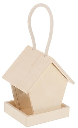 Happyyami Casa De Madera para Pájaros Colgante Comedero Automático para Alimentar Aves Silvestres Jardín Exterior Diseño Duradero