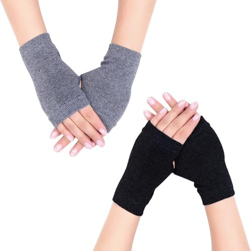 SYEYCW 2 Paar Damen Fingerlose Handschuhe, Winter Fingerlose Handschuhe, Elastischer Handgelenkschutz, Bequeme Handgelenk Handschuhe, Warmer Tastbarer Damen Fäustling, für Männer und Frauen