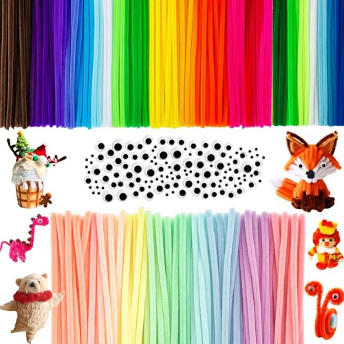 DONQL 350Stk Pfeifenreiniger zum Basteln mit 120 Wackelaugen Selbstklebend | 27 Farben 30CM Pfeifenputzer zum Basteln, Macaron Farbe Pipe Cleaner, Chenilledraht für DIY-Projekte