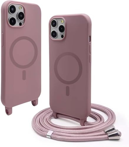 Belzsxy Handyband für iPhone 13 Pro Hülle mit Band [Kompatibel mit Magsafe] Flüssig Silikon Necklace Handyhülle Magnetische Schutzhülle zum Umhängen Kordel für iPhone 13 Pro.Sandpulver
