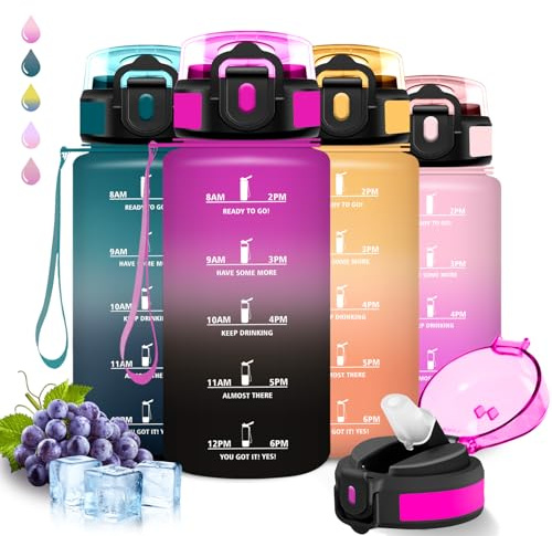 Trinkflasche Kinder, Trinkflasche 500ml, Wasserflasche mit Strohhalm, Auslaufsicher, Kann mit dir Tragen, Wasserflasche mit Zeitmarkierung, Mit Sicherheitsverschluss, für Büro, Camping, Sport, Reisen