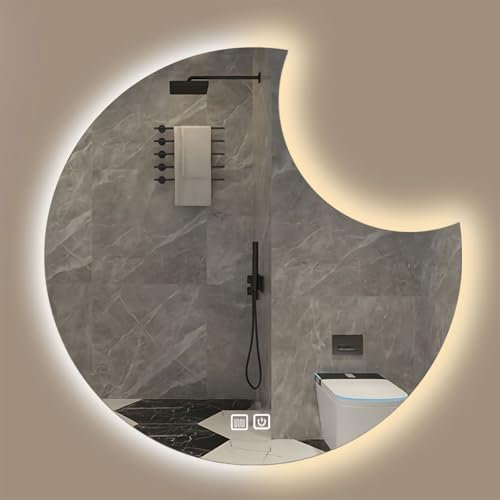 Specchio da bagno a LED - Specchio da parete a mezzaluna da 80 cm con luce regolabile anti-appannamento Controllo della temperatura Pulsante Smart Touch - Decorazione moderna per il bagno 3 opzioni di