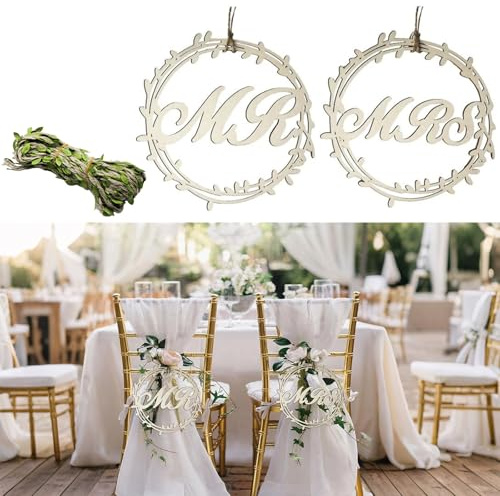 2 Stück Mr und Mrs Deko Hochzeit Stuhl Brautpaar Deko Mr Mrs Stuhlschilder Hochzeitsdeko Brautpaar Holzschild Dekorationen für Verlobungsfeier Hochzeitsauto, Stuhl Banner Holz Schild mit Hanfseil