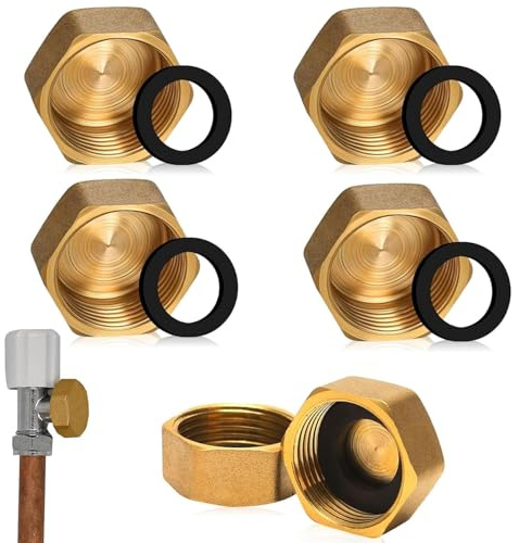 6PCS Brass End Cap, Internal Thread Spigot, Hex Brass Blanking Nut Caps, for Washing Machine Radiator Valve faucets Tap, Plumbing Solutions (1/2 inch)
